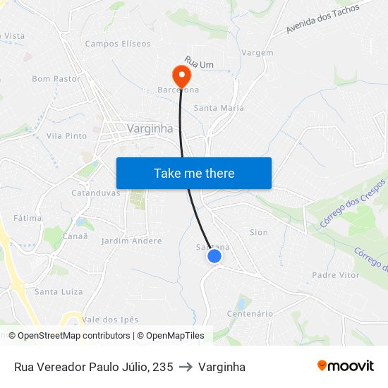 Rua Vereador Paulo Júlio, 235 to Varginha map