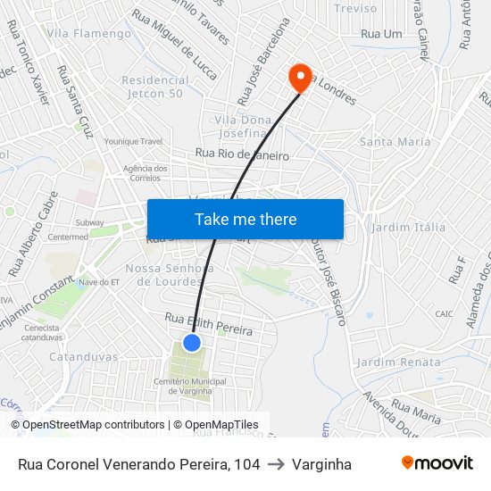 Rua Coronel Venerando Pereira, 104 to Varginha map
