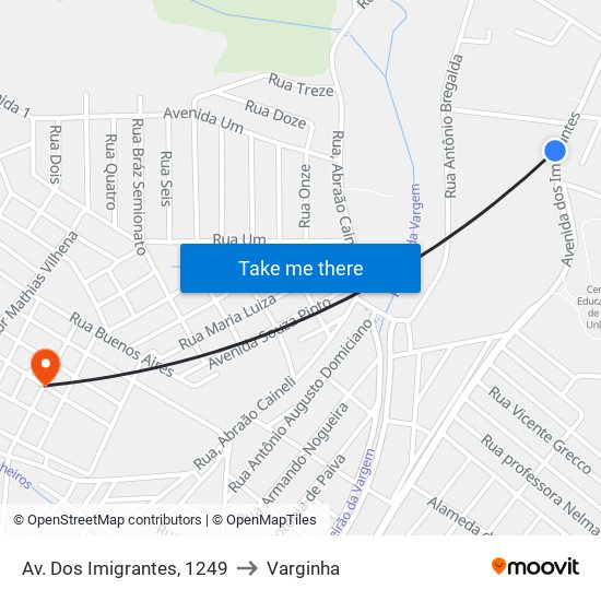 Av. Dos Imigrantes, 1249 to Varginha map