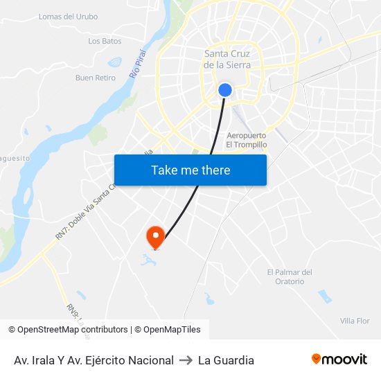 Av. Irala Y Av. Ejército Nacional to La Guardia map