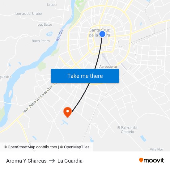 Aroma Y Charcas to La Guardia map