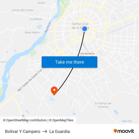 Bolívar Y Campero to La Guardia map