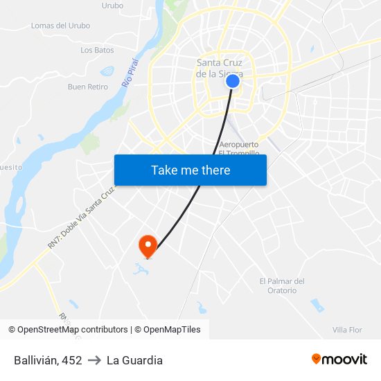 Ballivián, 452 to La Guardia map