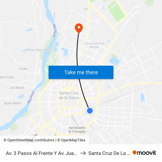 Av. 3 Pasos Al Frente Y Av. Juan Pablo II to Santa Cruz De La Sierra map