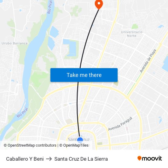 Caballero Y Beni to Santa Cruz De La Sierra map