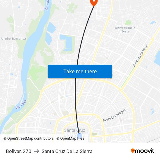 Bolivar, 270 to Santa Cruz De La Sierra map