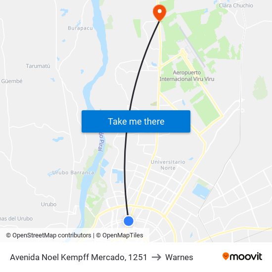 Avenida Noel Kempff Mercado, 1251 to Warnes map