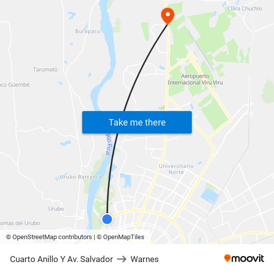 Cuarto Anillo Y Av. Salvador to Warnes map