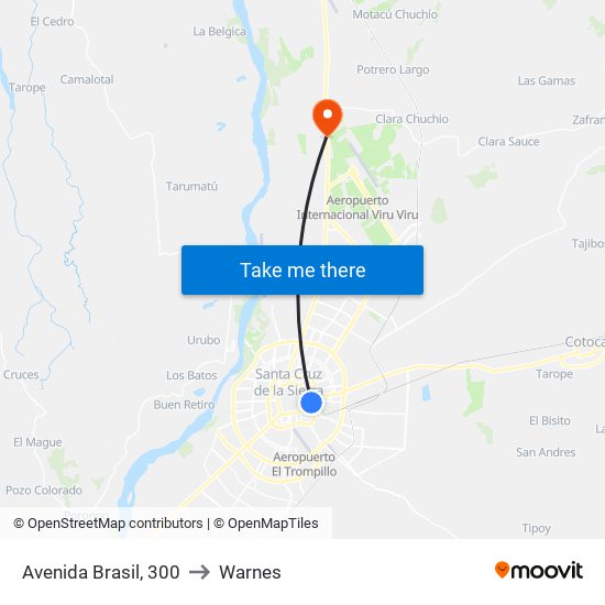 Avenida Brasil, 300 to Warnes map