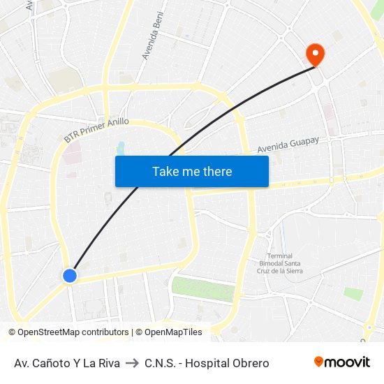 Av. Cañoto Y La Riva to C.N.S. - Hospital Obrero map