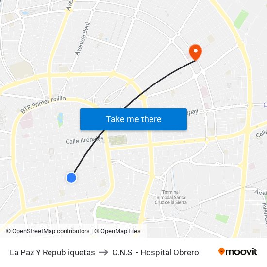 La Paz Y Republiquetas to C.N.S. - Hospital Obrero map