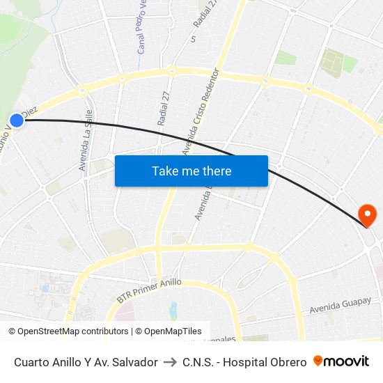 Cuarto Anillo Y Av. Salvador to C.N.S. - Hospital Obrero map