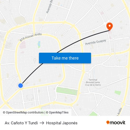 Av. Cañoto Y Tundi to Hospital Japonés map