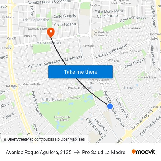 Avenida Roque Aguilera, 3135 to Pro Salud La Madre map