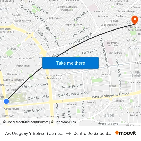 Av. Uruguay Y Bolívar (Cementerio General) to Centro De Salud Santa Isabel map