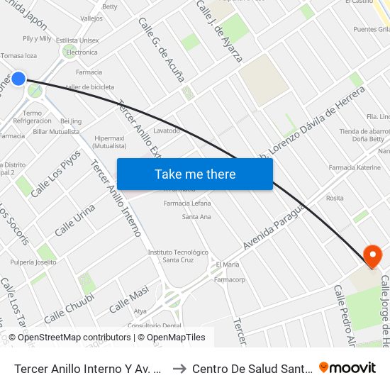 Tercer Anillo Interno Y Av. Mutualista to Centro De Salud Santa Isabel map