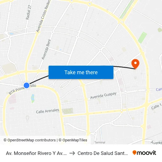 Av. Monseñor Rivero Y Av. Cañoto to Centro De Salud Santa Isabel map
