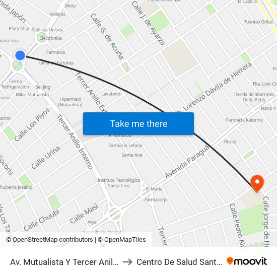 Av. Mutualista Y Tercer Anillo Interno to Centro De Salud Santa Isabel map