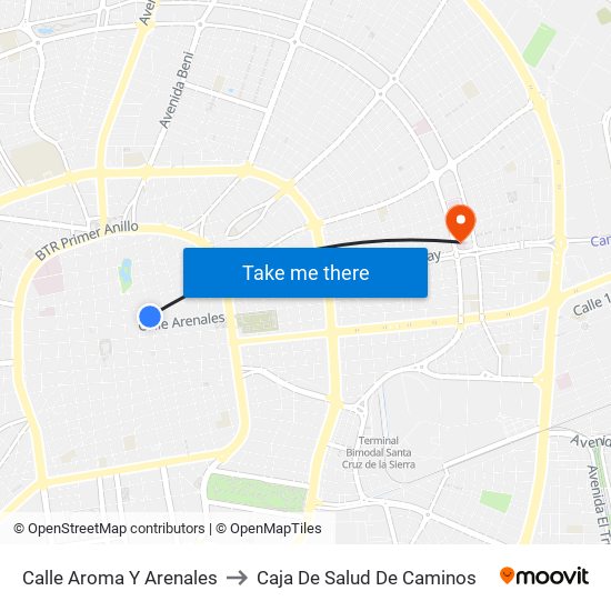 Calle Aroma Y Arenales to Caja De Salud De Caminos map