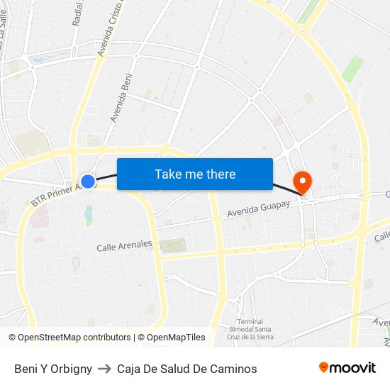 Beni Y Orbigny to Caja De Salud De Caminos map