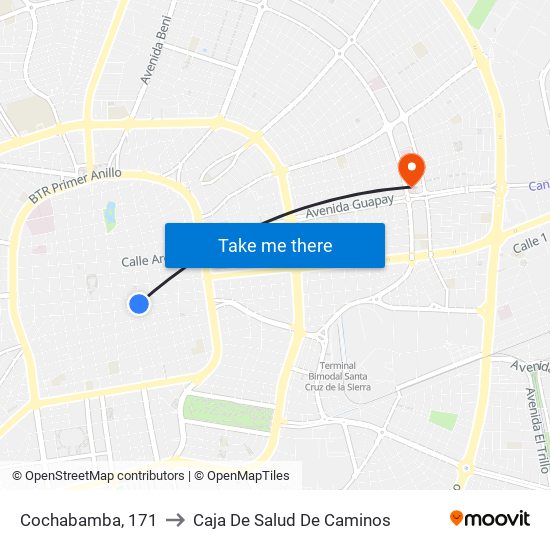 Cochabamba, 171 to Caja De Salud De Caminos map
