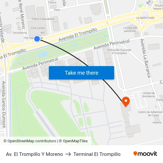 Av. El Trompillo Y Moreno to Terminal El Trompillo map