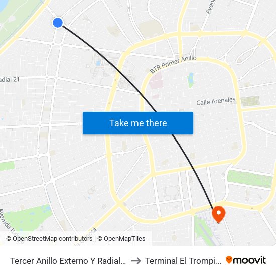 Tercer Anillo Externo Y Radial 23 to Terminal El Trompillo map