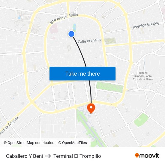 Caballero Y Beni to Terminal El Trompillo map