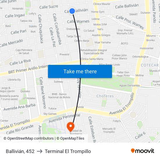 Ballivián, 452 to Terminal El Trompillo map