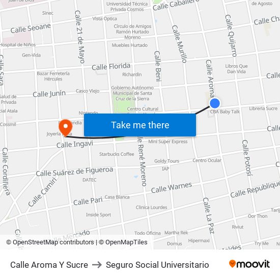 Calle Aroma Y Sucre to Seguro Social Universitario map