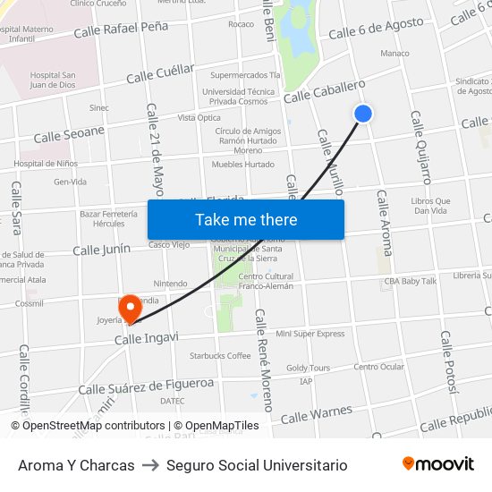 Aroma Y Charcas to Seguro Social Universitario map