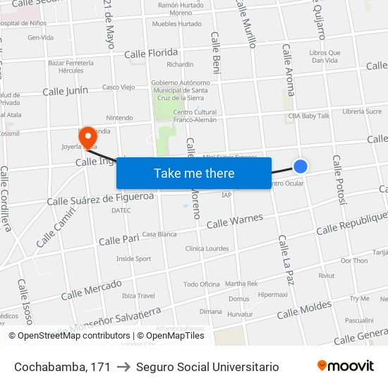 Cochabamba, 171 to Seguro Social Universitario map