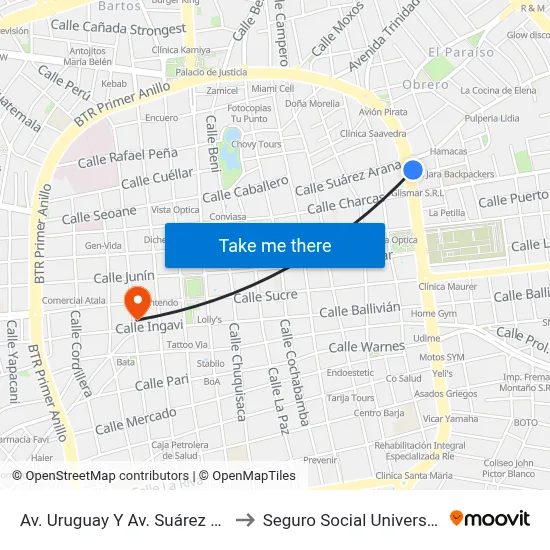 Av. Uruguay Y Av. Suárez Arana to Seguro Social Universitario map