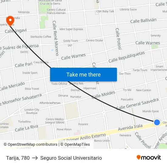 Tarija, 780 to Seguro Social Universitario map