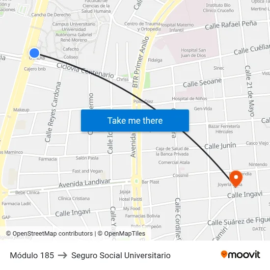 Módulo 185 to Seguro Social Universitario map