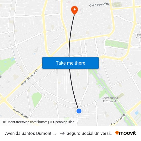 Avenida Santos Dumont, 3050 to Seguro Social Universitario map
