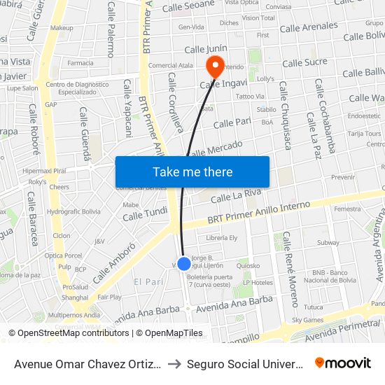 Avenue Omar Chavez Ortiz, 1135 to Seguro Social Universitario map