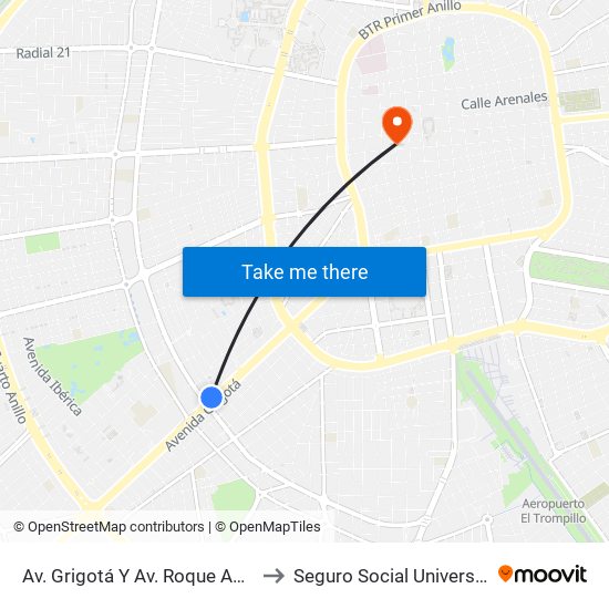 Av. Grigotá Y Av. Roque Aguilera to Seguro Social Universitario map