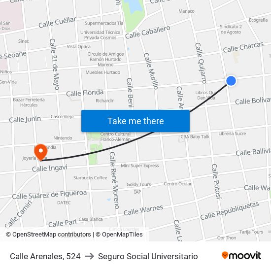 Calle Arenales, 524 to Seguro Social Universitario map