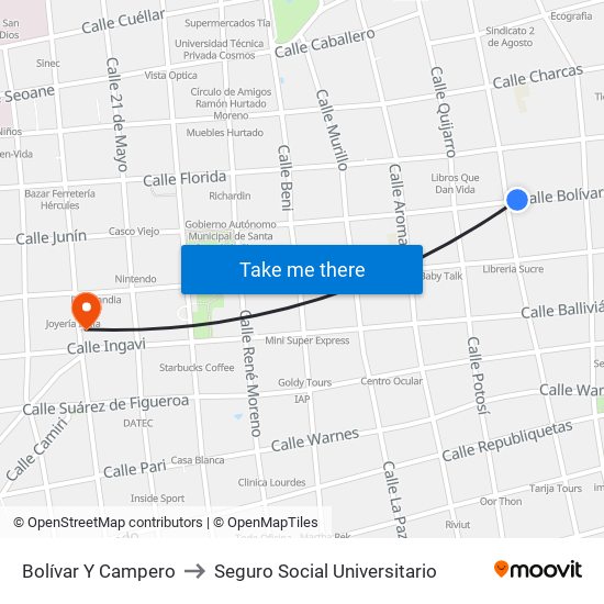 Bolívar Y Campero to Seguro Social Universitario map