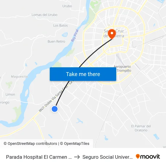 Parada Hospital El Carmen (Km. 9) to Seguro Social Universitario map