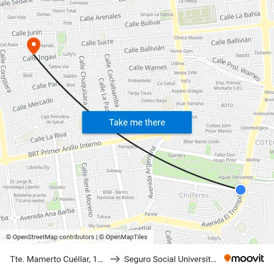 Tte. Mamerto Cuéllar, 1200 to Seguro Social Universitario map