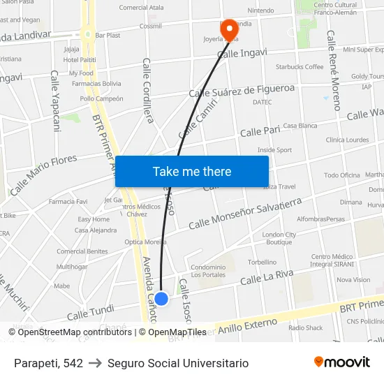 Parapeti, 542 to Seguro Social Universitario map