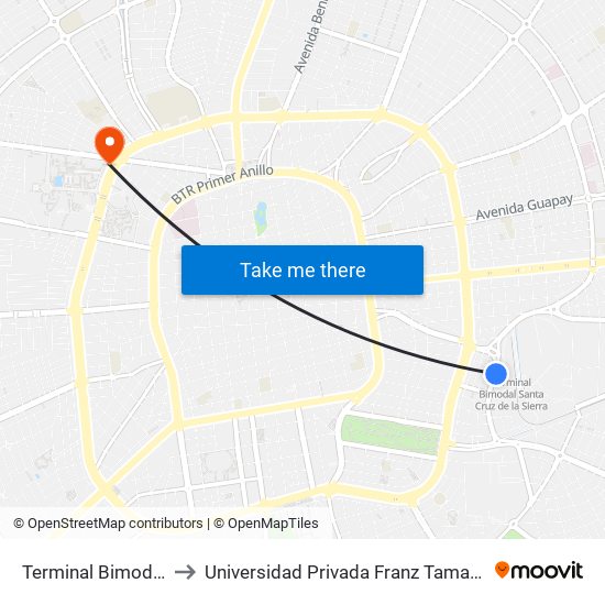 Terminal Bimodal to Universidad Privada Franz Tamayo map