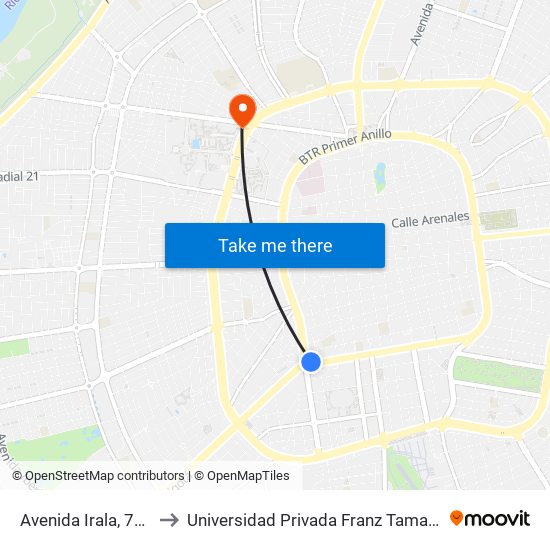 Avenida Irala, 711 to Universidad Privada Franz Tamayo map