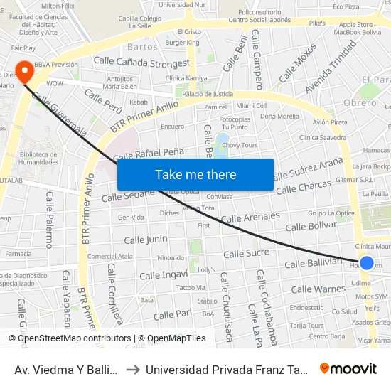 Av. Viedma Y Ballivían to Universidad Privada Franz Tamayo map