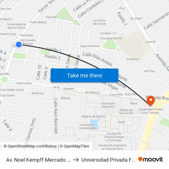 Av. Noel Kempff Mercado Y Av. Radial 23 to Universidad Privada Franz Tamayo map