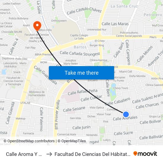 Calle Aroma Y Arenales to Facultad De Ciencias Del Hábitat, Diseño Y Arte map