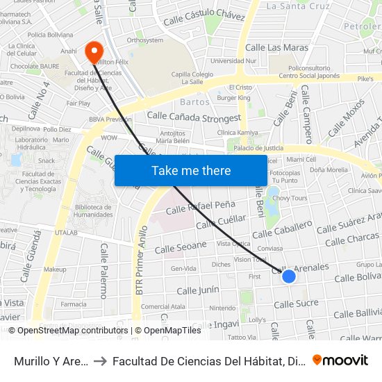 Murillo Y Arenales to Facultad De Ciencias Del Hábitat, Diseño Y Arte map