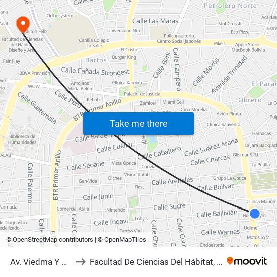 Av. Viedma Y Ballivían to Facultad De Ciencias Del Hábitat, Diseño Y Arte map